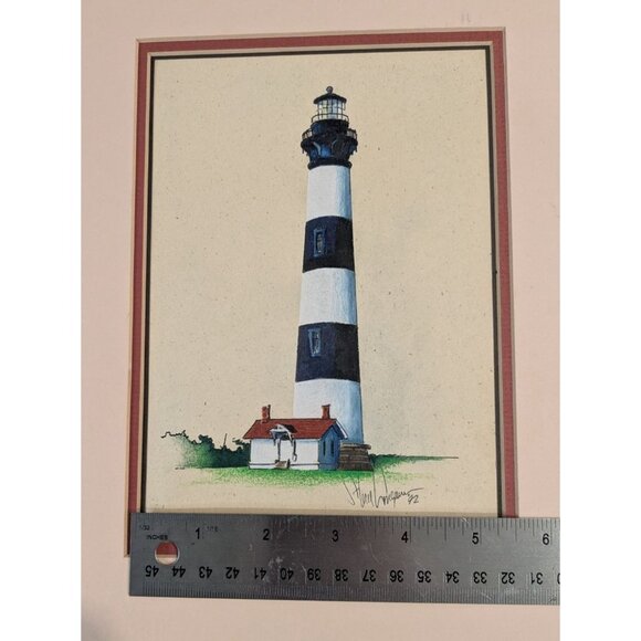 Lighthouse Mixed Media Art Signed Original 1992 Matted Costal Outer banks - Picture 3 of 15